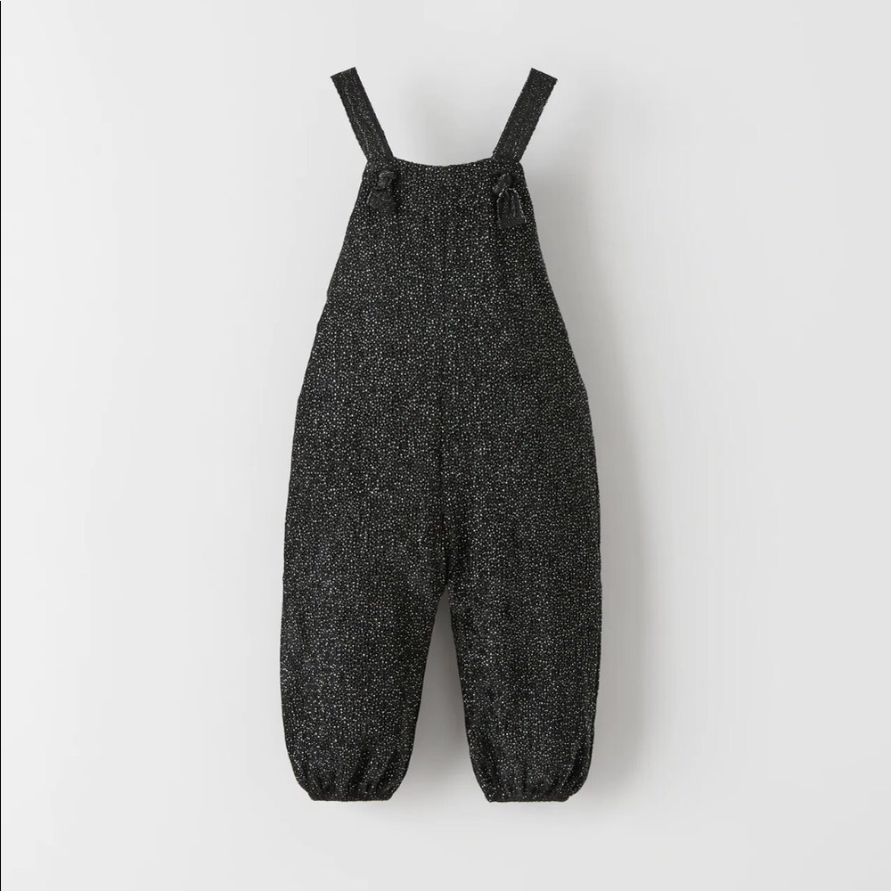 Zara Black Velvet Silver Glitter Jumpsuit Overalls